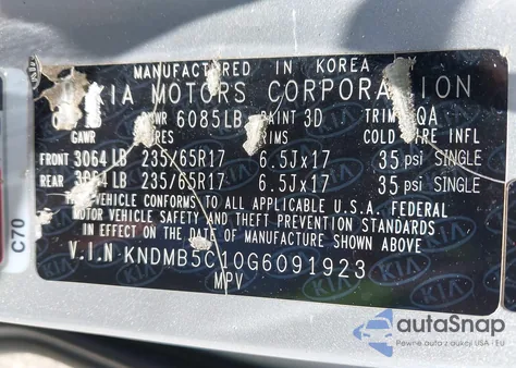 2016 Kia Sedona Lx из США, поврежденный, VIN KNDMB5C10G6091923